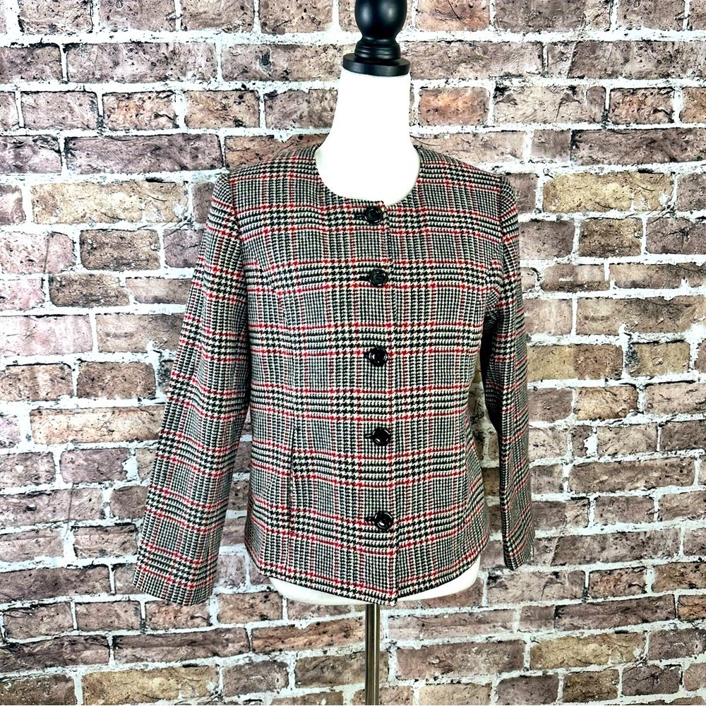 Appleseed's Petites Wool Plaid Jacket 12P Button Front Blazer NWT